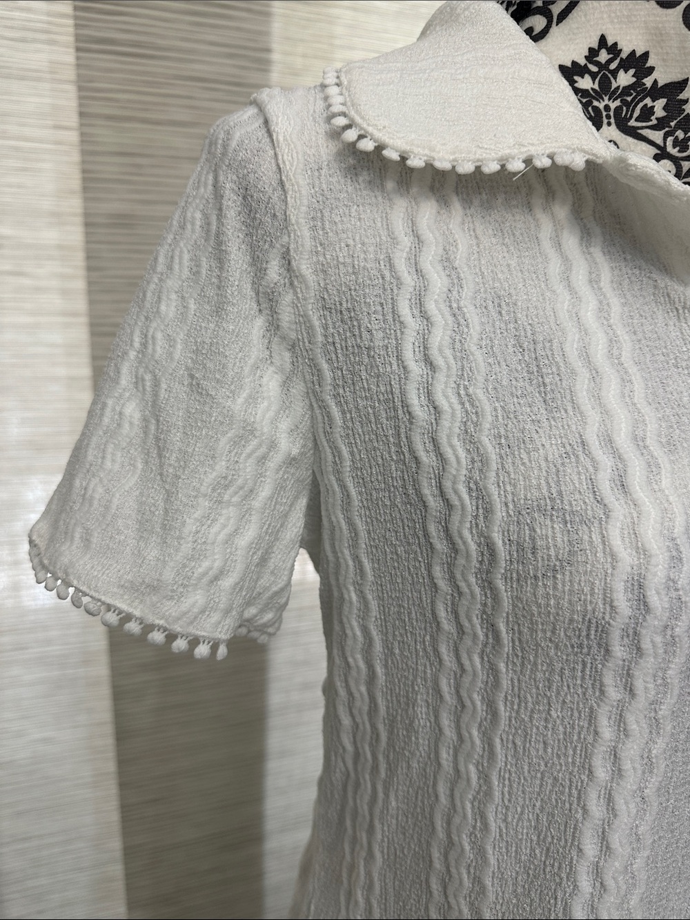 Cupshe White Knit Collared Short Sleeve Pom-Pom Mini Dress Sz. L - Picture 5 of 9